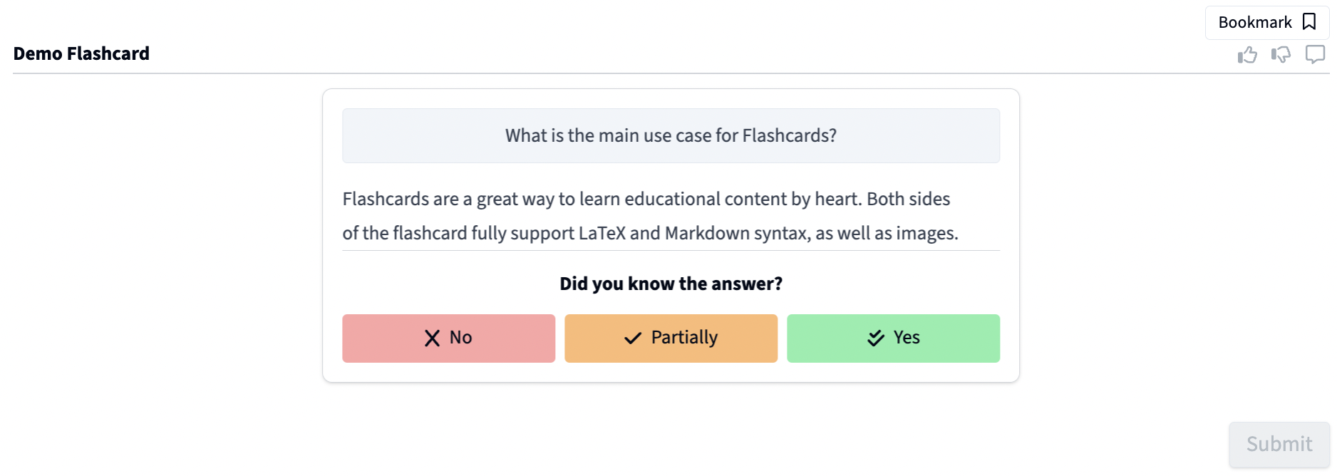 Flashcard - Student View with Feedbacks