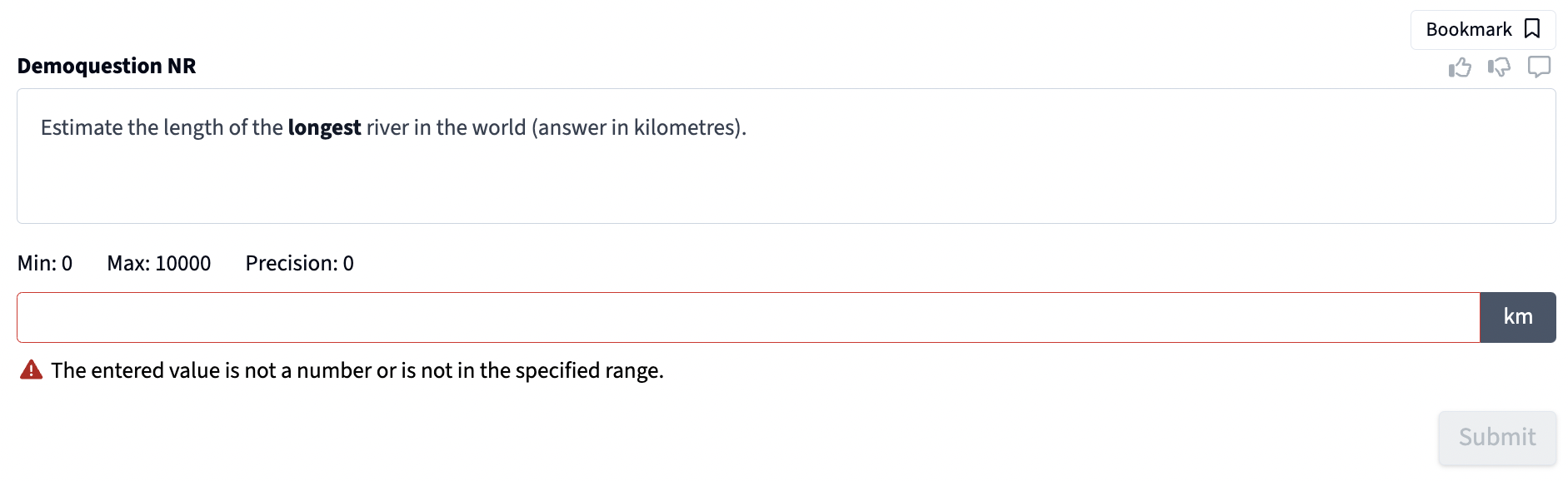 Numerical Response Question - Student View