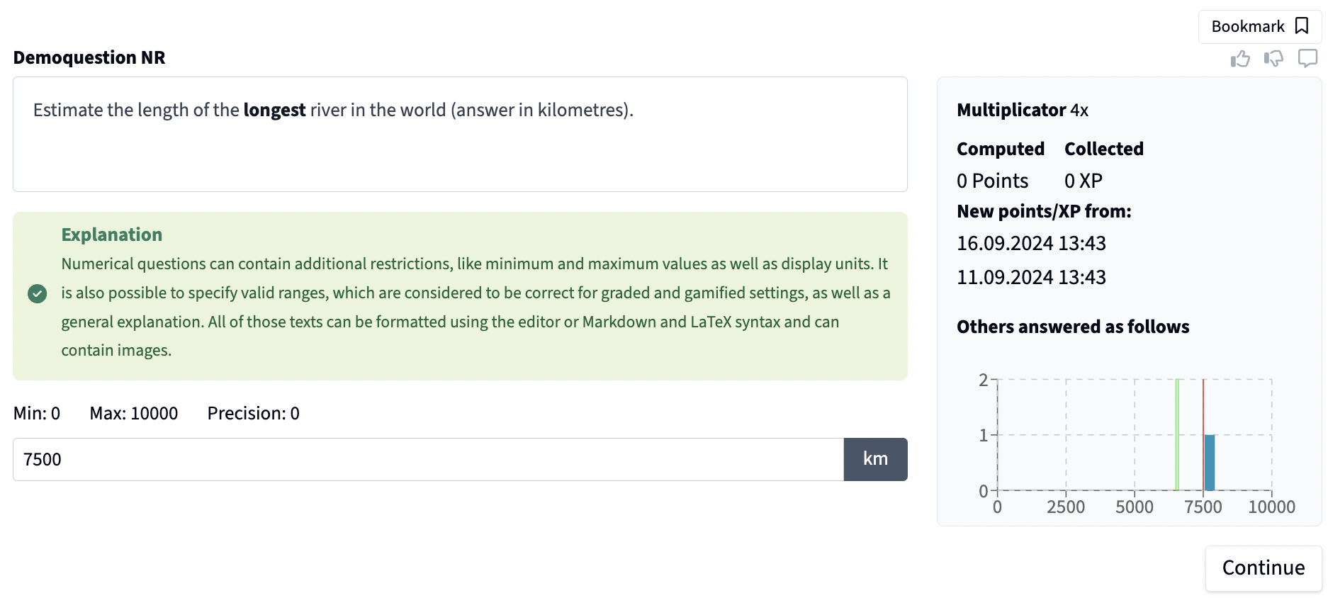 Numerical Response Question - Student View with Feedbacks