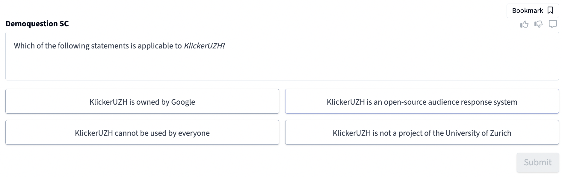 Single Choice Question - Student View