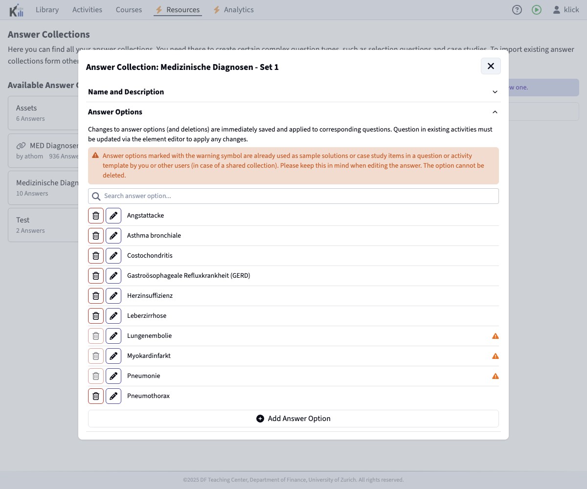 Overview of available Answer Collections