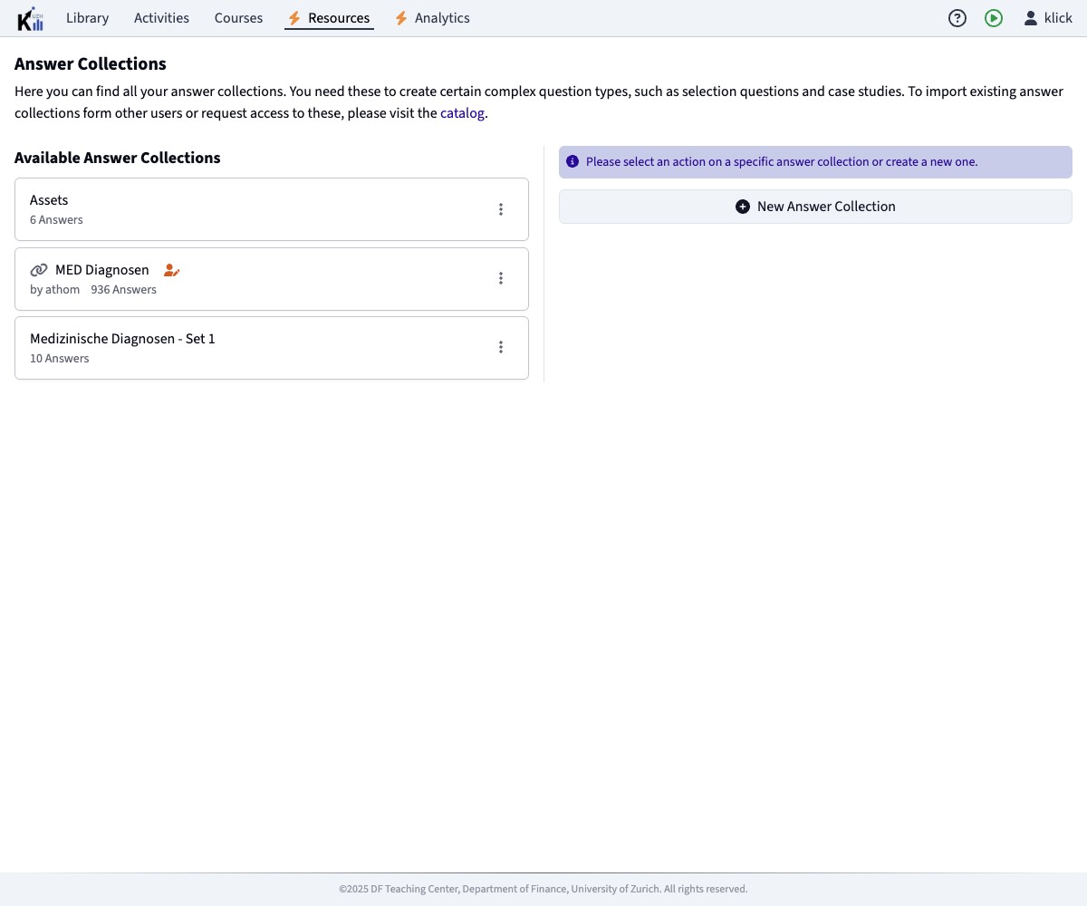 Accessing the Answer Collections management area