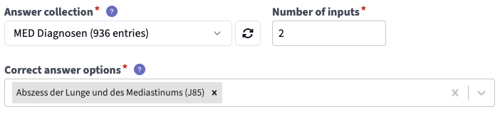 Linking an Answer Collection and defining correct options in a Selection question