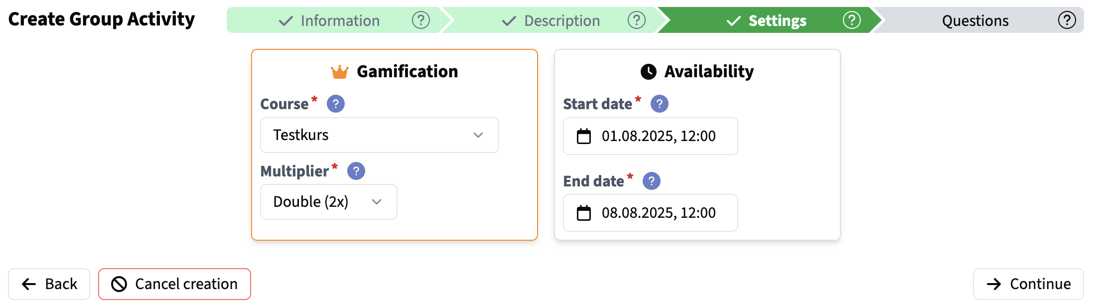 Group Activity Options