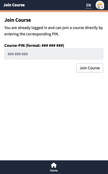 Course Join Page through PIN